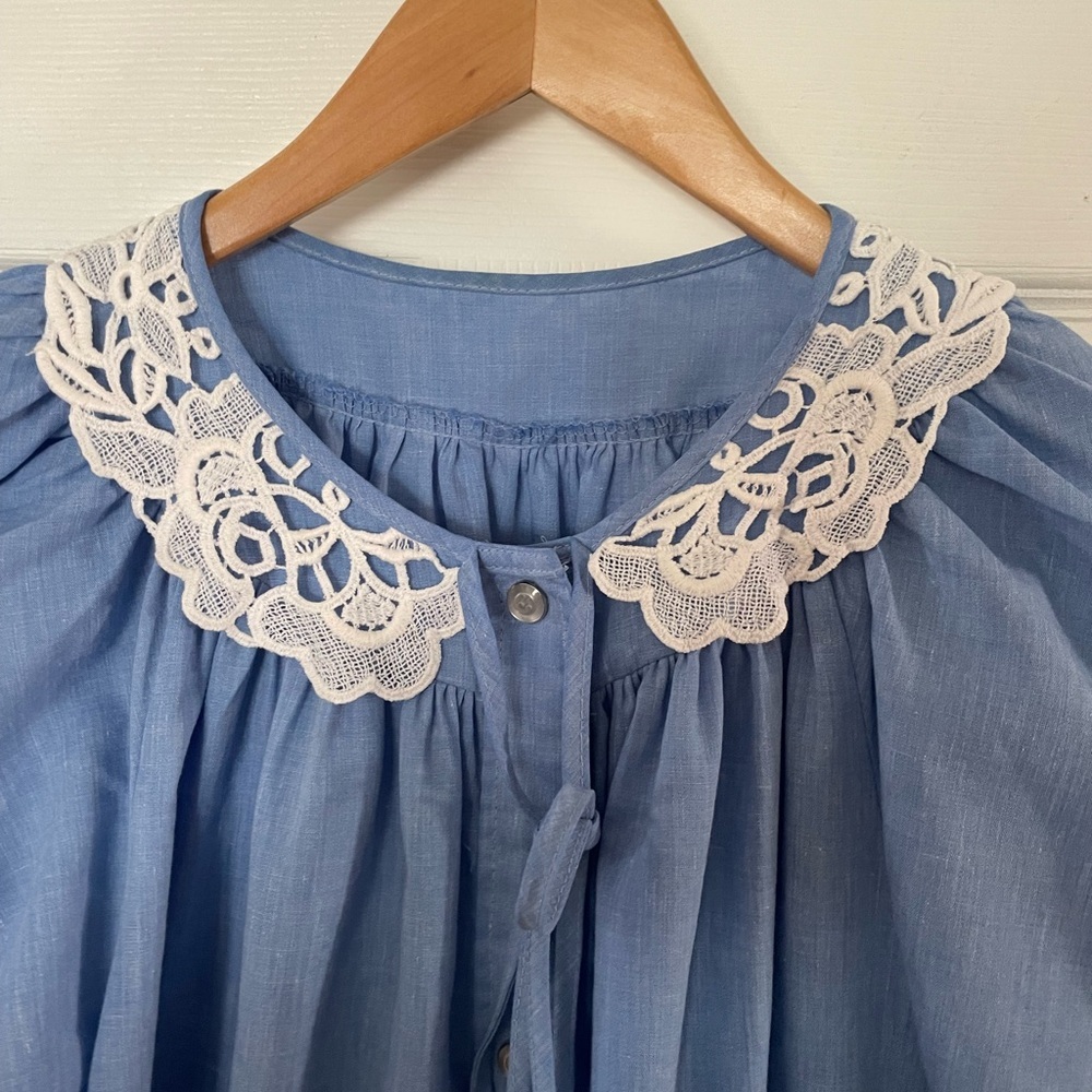 Vintage-Style Handmade Blue Muumuu Dress with Lace Collar - Picture 3 of 4
